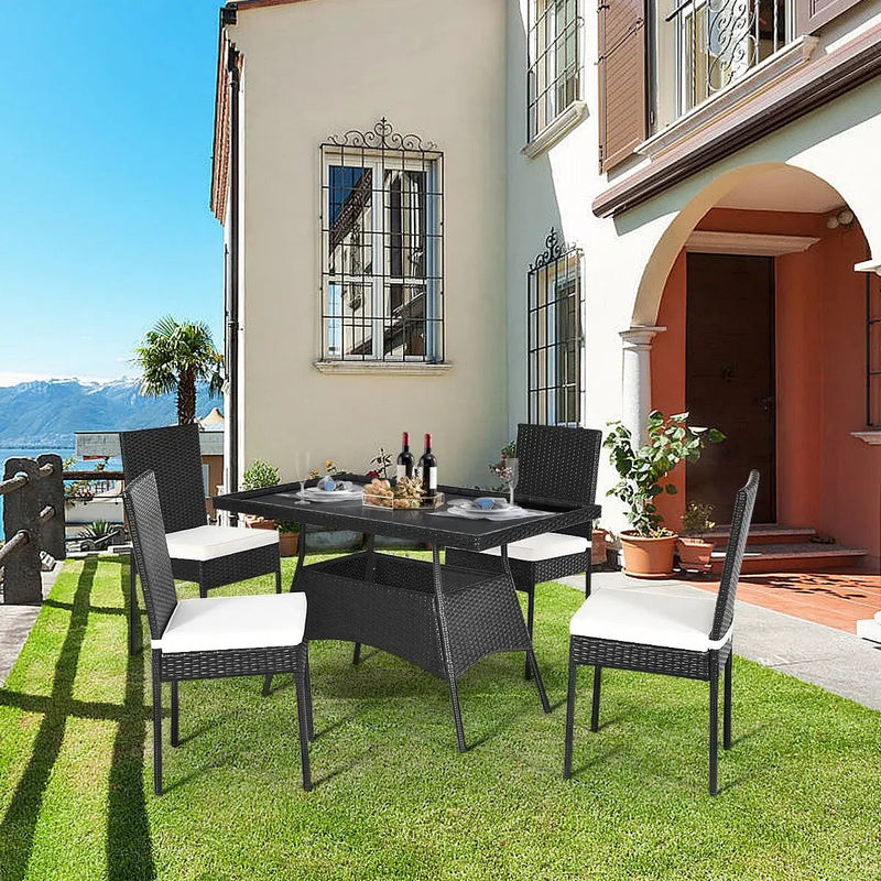 5-Piece Rattan Patio Dining Set with Glass Top & Cushions by DirectDeals
