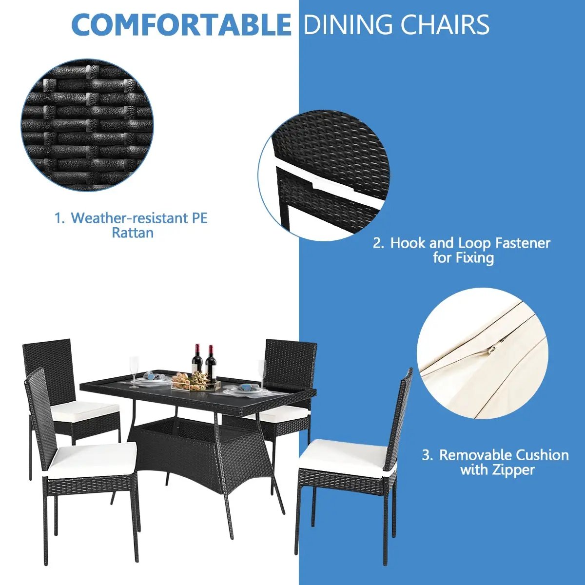 5-Piece Rattan Patio Dining Set with Glass Top & Cushions by DirectDeals