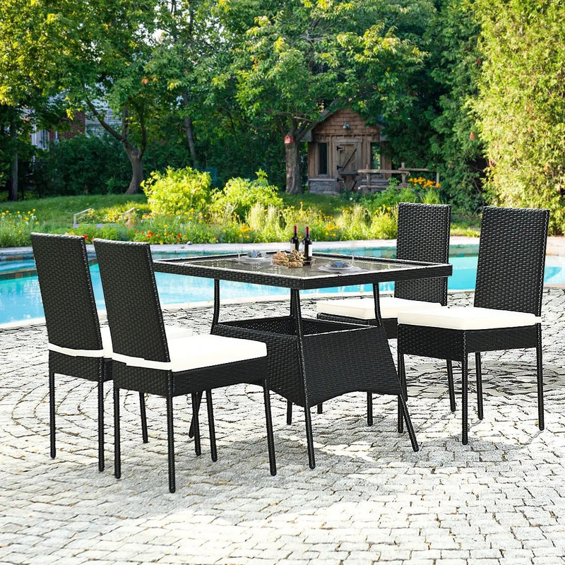 5-Piece Rattan Patio Dining Set with Glass Top & Cushions by DirectDeals