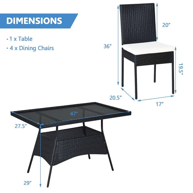 5-Piece Rattan Patio Dining Set with Glass Top & Cushions by DirectDeals
