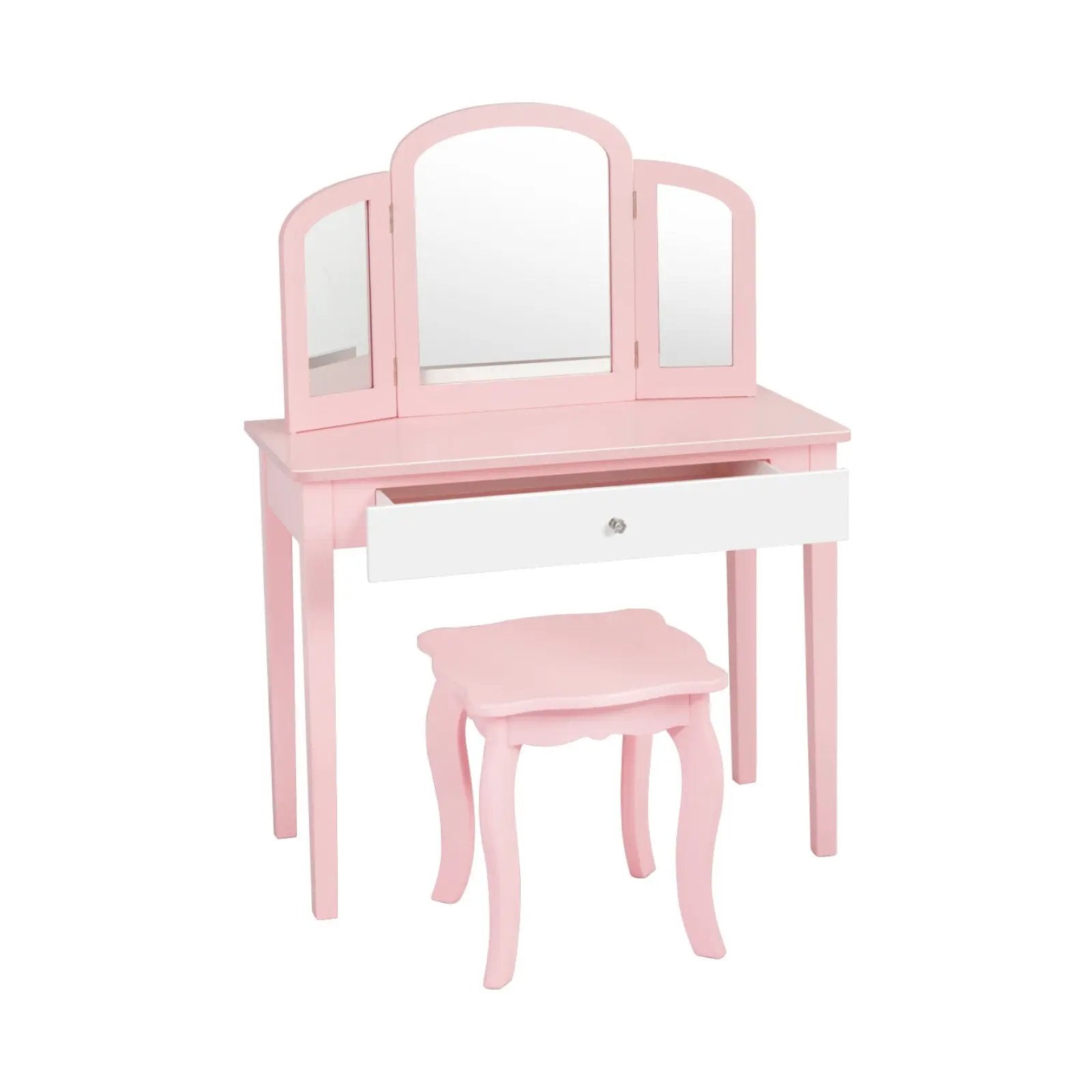 Kids Princess Make Up Dressing Table with Tri-folding Mirror and Chair by DirectDeals