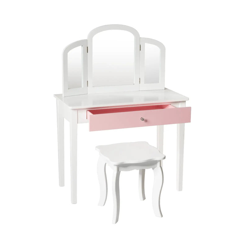 Kids Princess Make Up Dressing Table with Tri-folding Mirror and Chair by DirectDeals