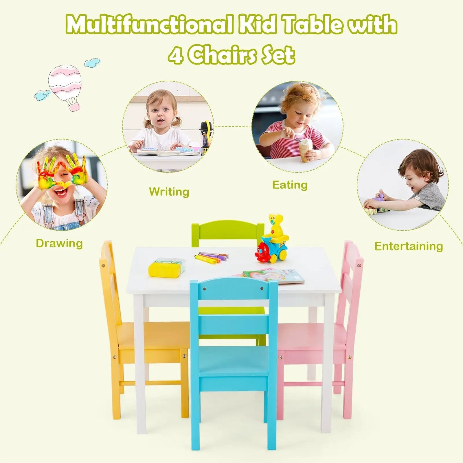 5 pcs Kids Pine Wood Table Chair Set by DirectDeals
