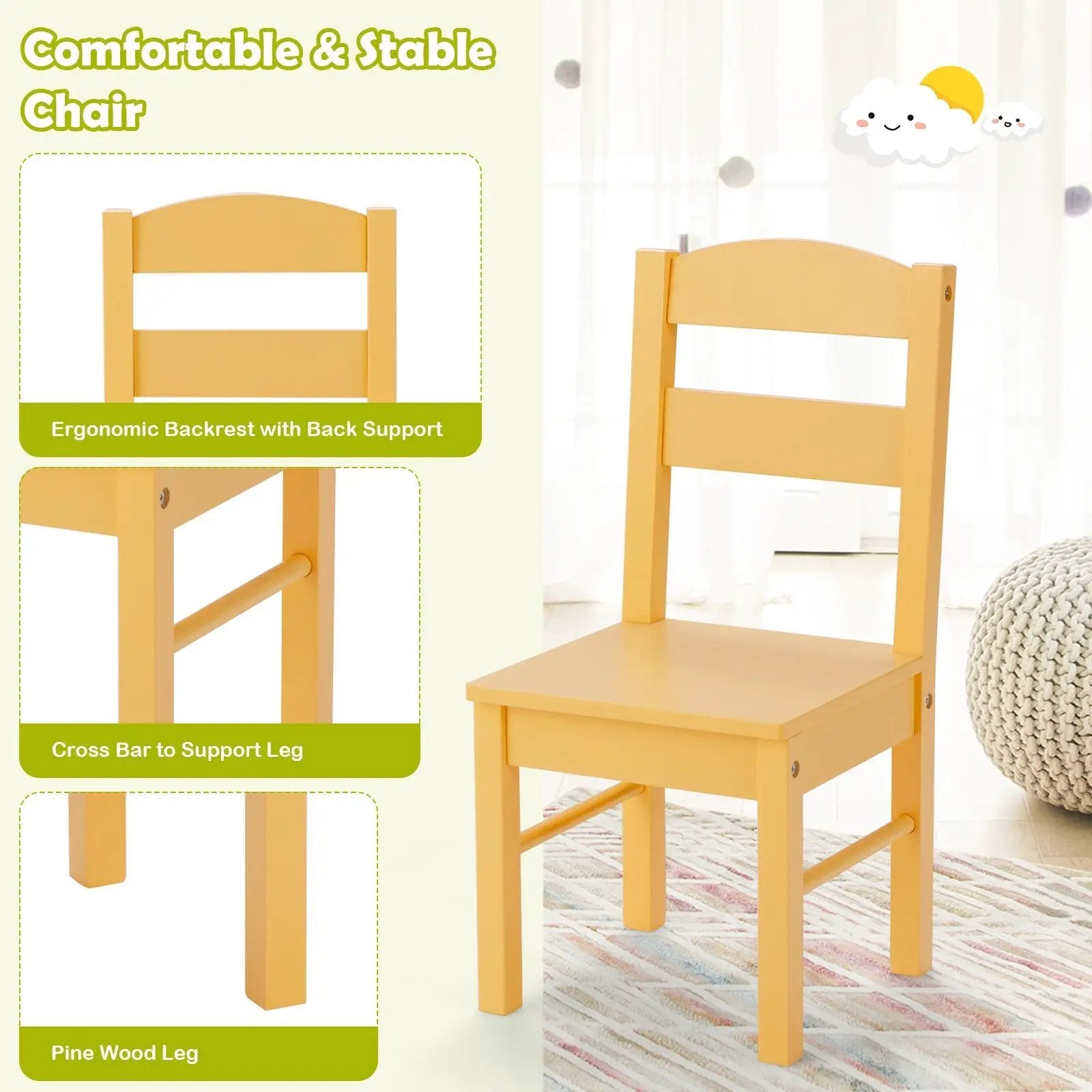 5 pcs Kids Pine Wood Table Chair Set by DirectDeals