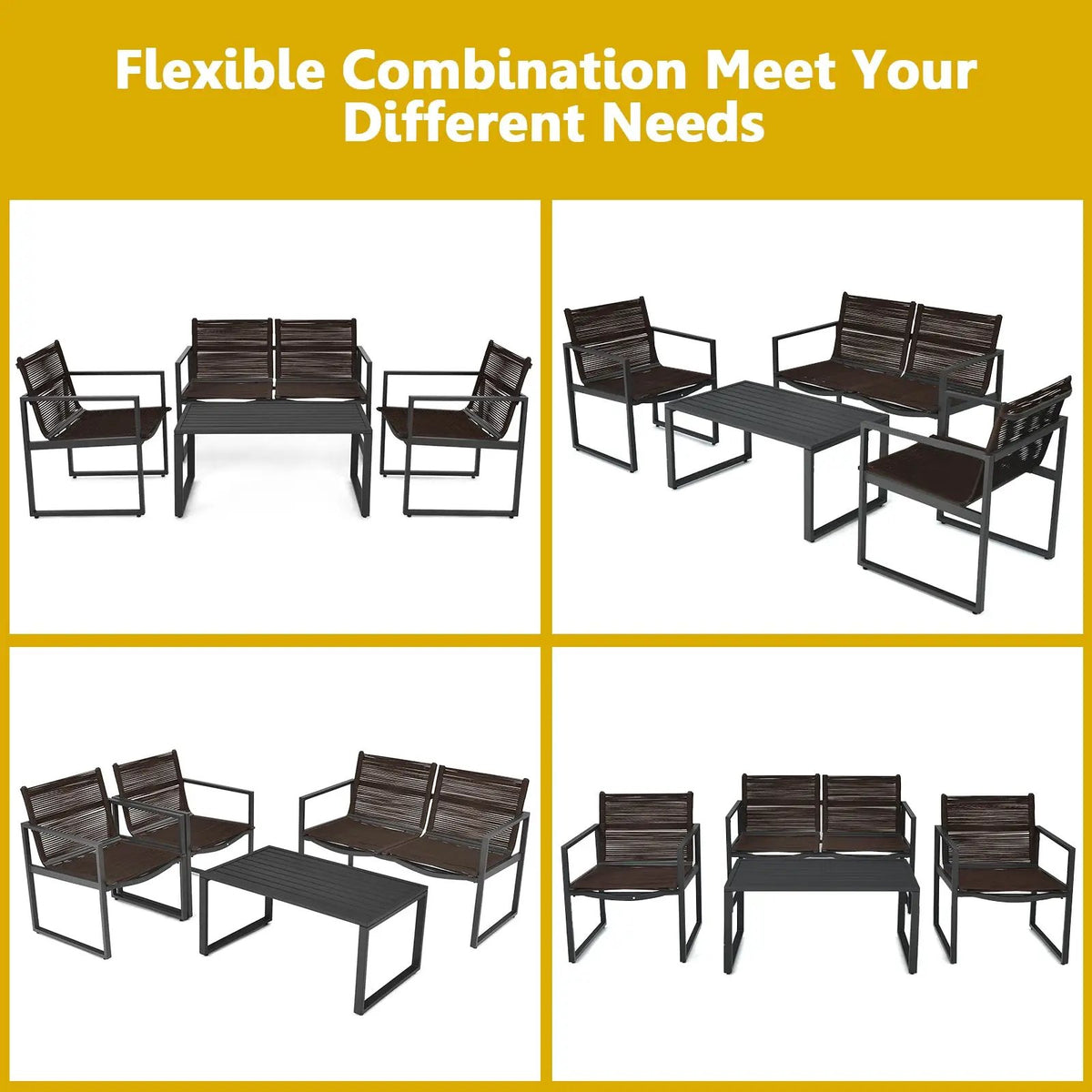 4 Pieces Patio Furniture Conversation Set with Sofa Loveseat by DirectDeals