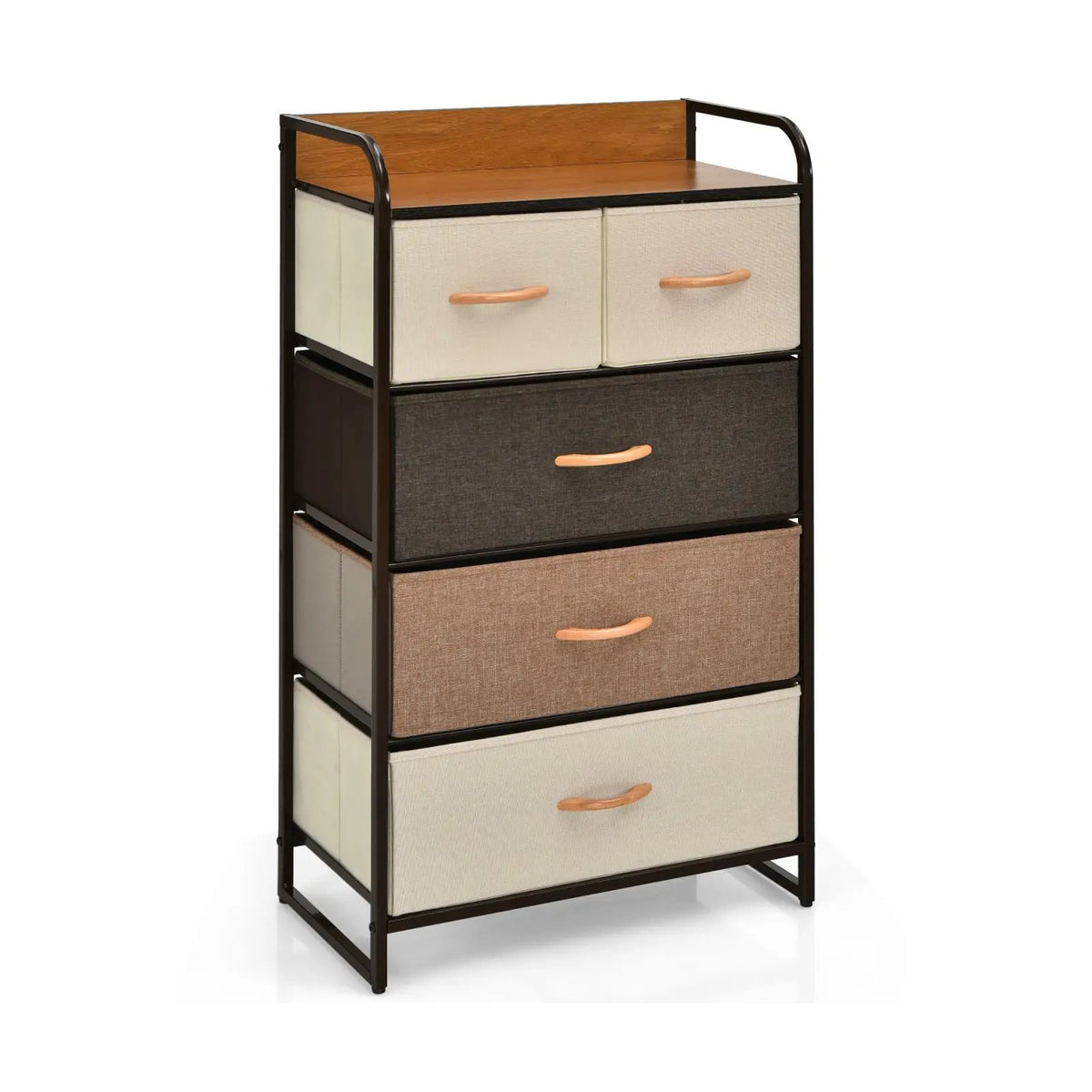 4-Tier Organizer Tower Steel Frame Wooden Top Storage with 5-Drawer Dresser, photo 3 of 9