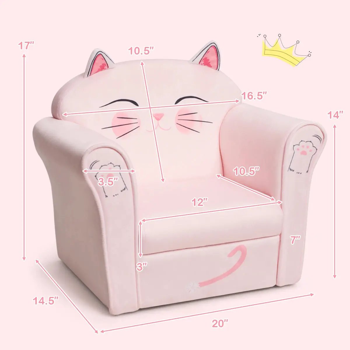 Kids Upholstered Cat Armrest Couch Sofa with Linen Fabric by DirectDeals