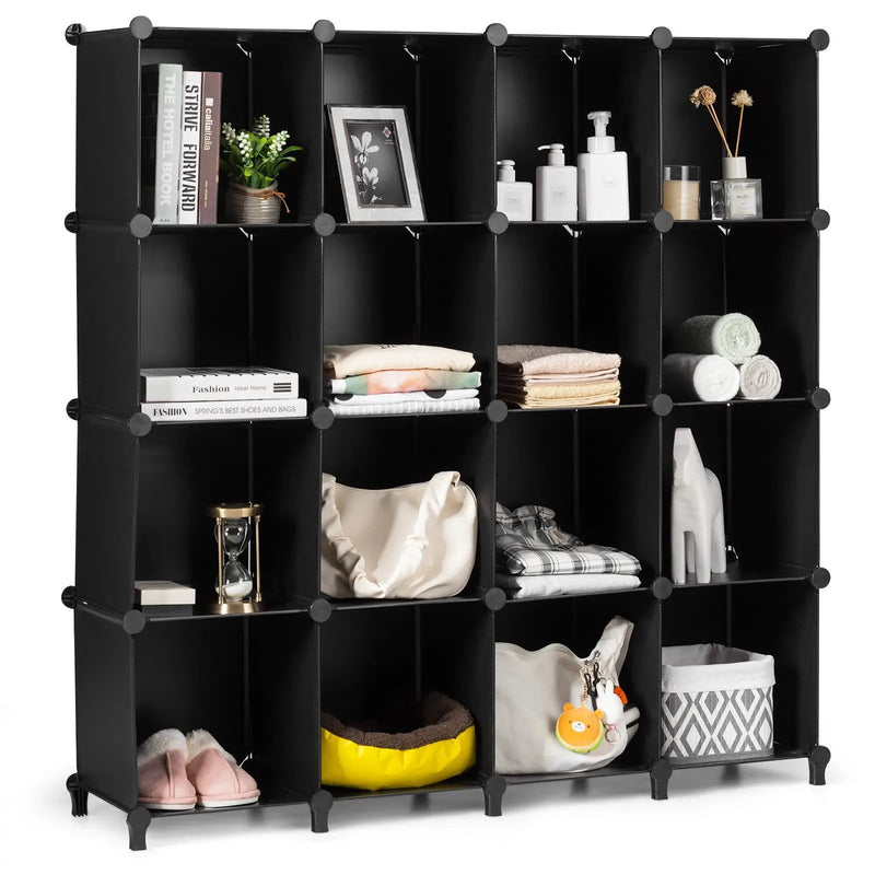 16 Cubes Plastic Storage Organizer with Rustproof Steel Frame-Black by DirectDeals