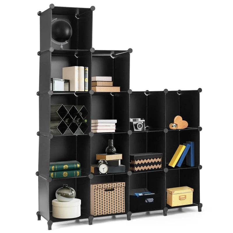 16 Cubes Plastic Storage Organizer with Rustproof Steel Frame-Black by DirectDeals
