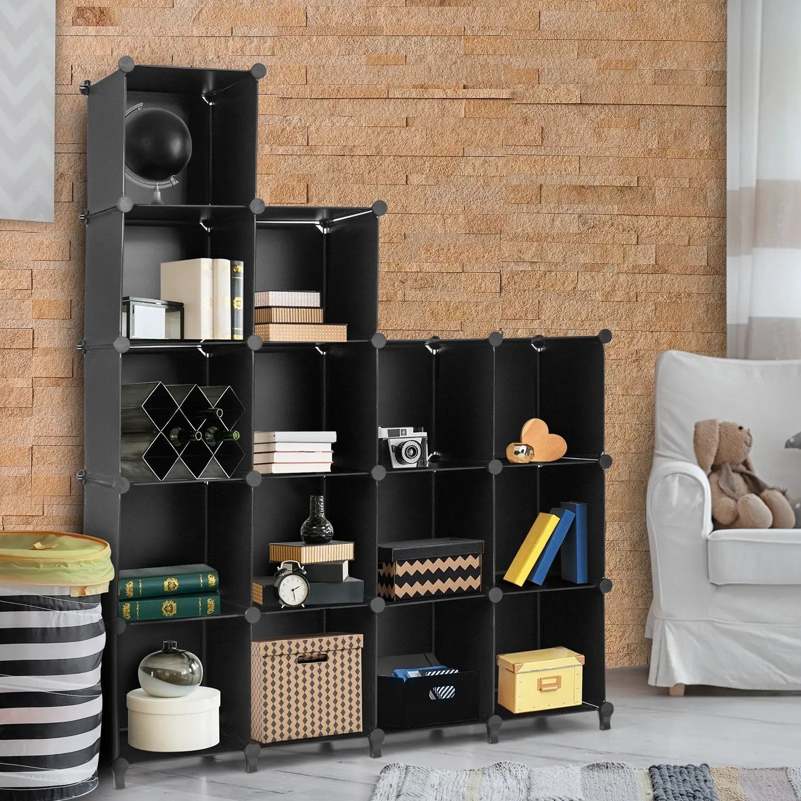 16 Cubes Plastic Storage Organizer with Rustproof Steel Frame-Black by DirectDeals