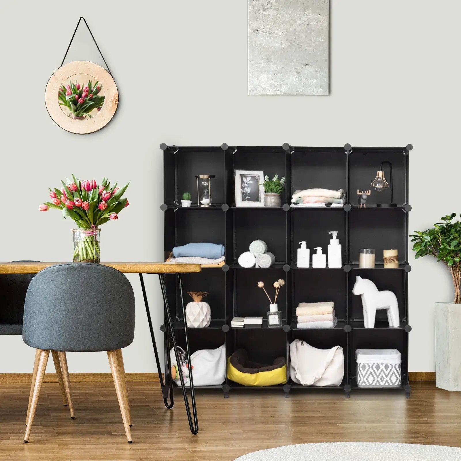16 Cubes Plastic Storage Organizer with Rustproof Steel Frame-Black by DirectDeals
