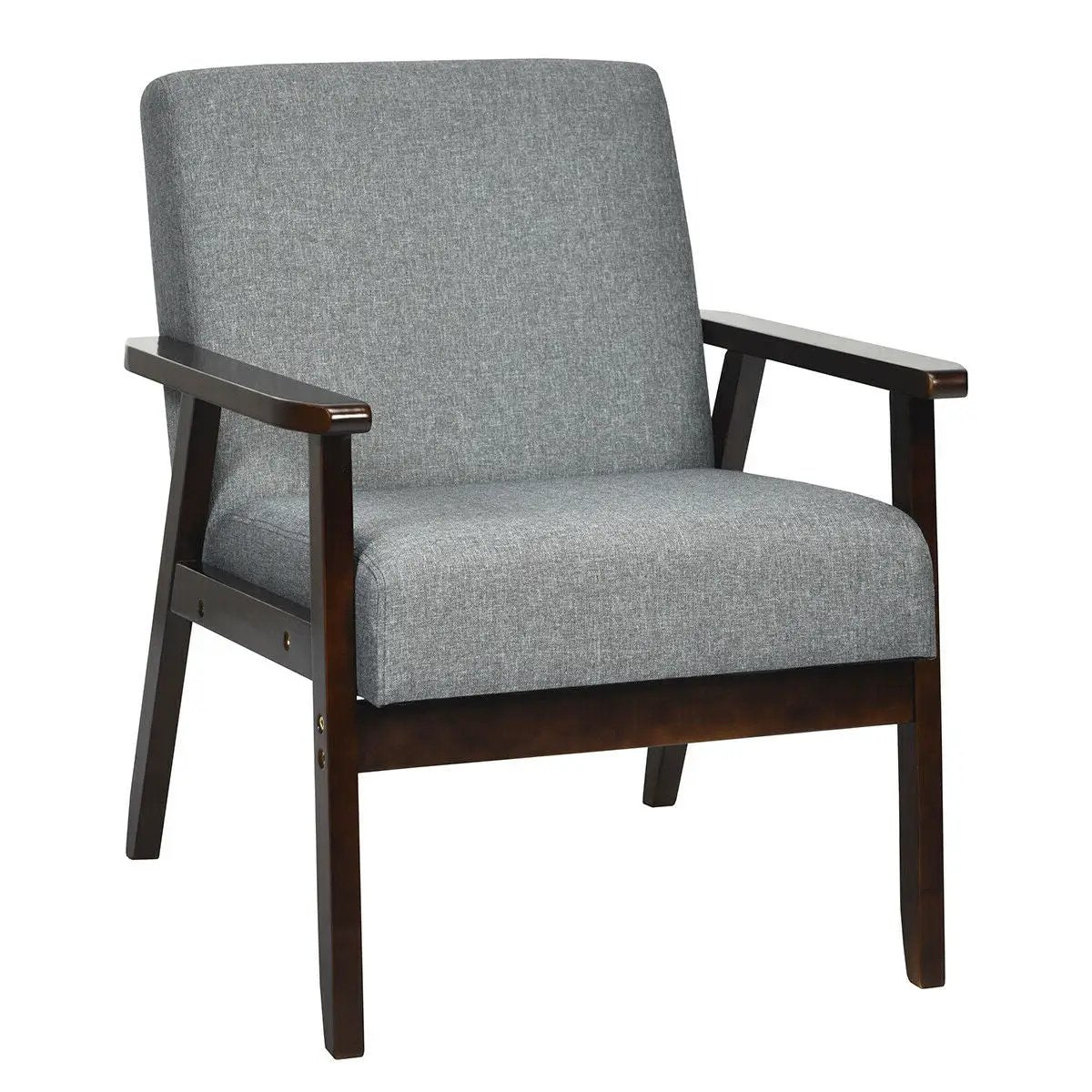 Solid Rubber Wood Fabric Accent Armchair, photo 3 of 11