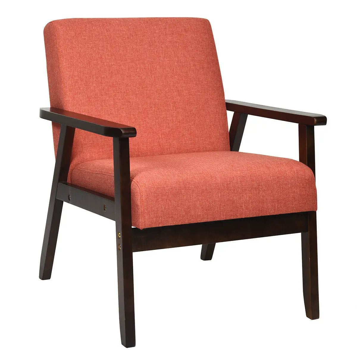 Solid Rubber Wood Fabric Accent Armchair, photo 9 of 11