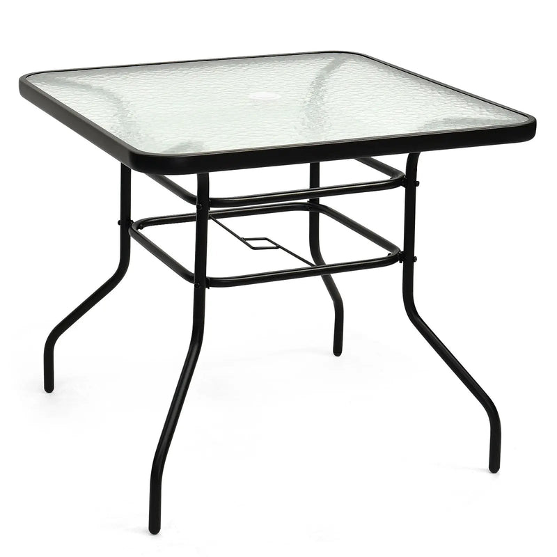 32 Inch Patio Tempered Glass Steel Frame Square Table by DirectDeals