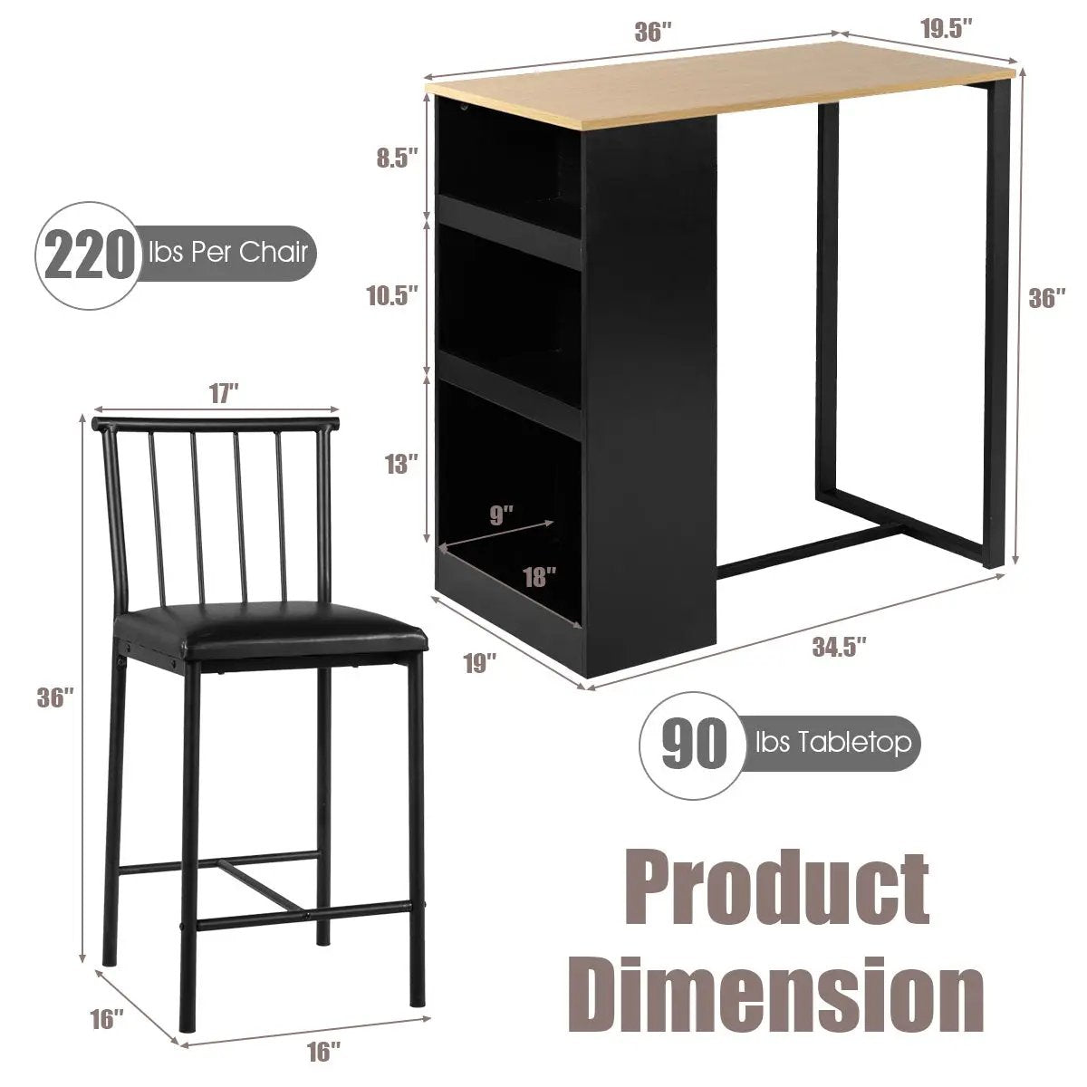 3 Piece Counter Height Pub Dining Set by DirectDeals