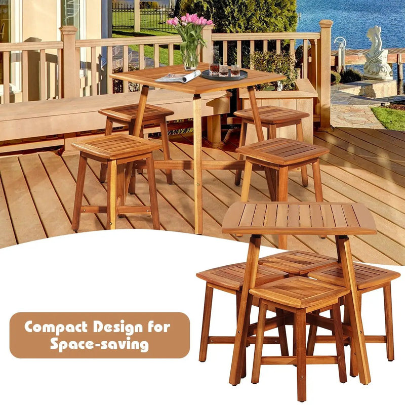 5 Pieces Wood Patio Dining Set with Square Table and 4 Stools by DirectDeals