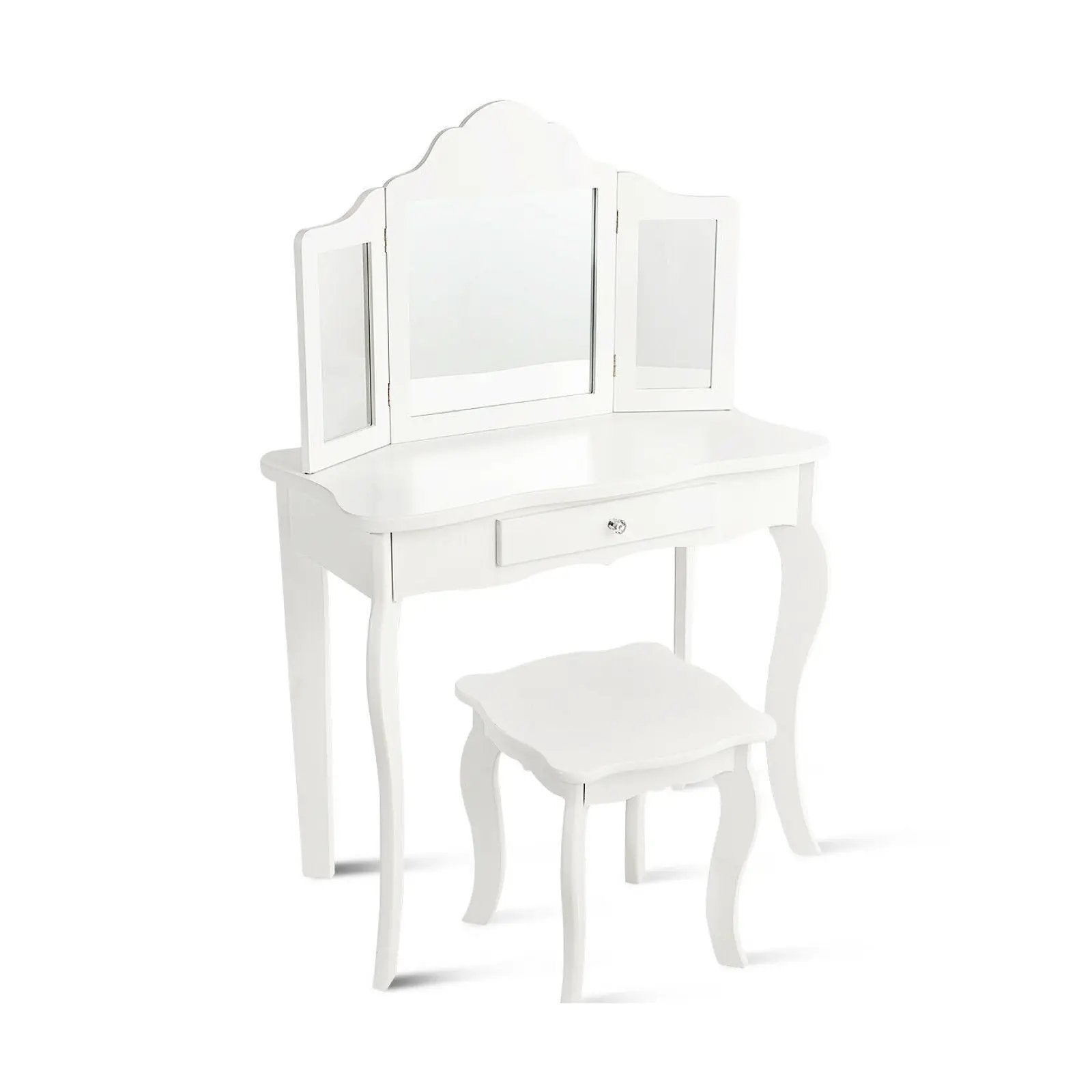 Kids Makeup Dressing Mirror Vanity Table Stool Set by DirectDeals