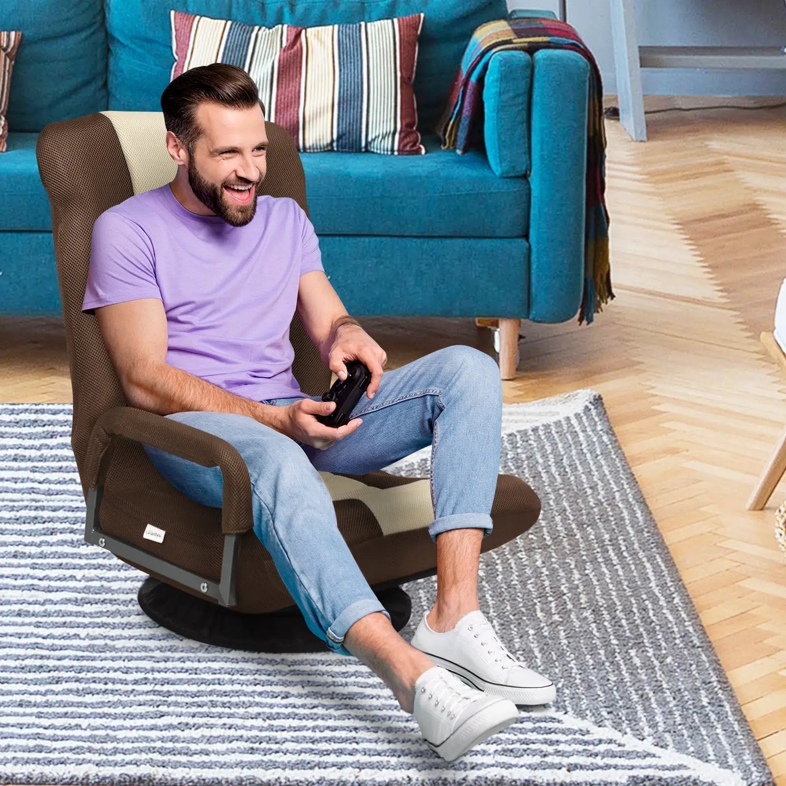 360-Degree Swivel Gaming Floor Chair with Foldable Adjustable Backrest by DirectDeals
