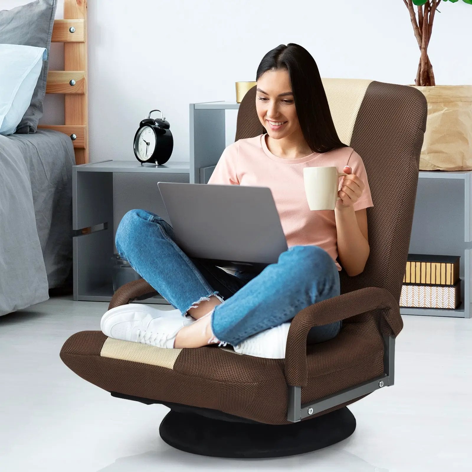 360-Degree Swivel Gaming Floor Chair with Foldable Adjustable Backrest by DirectDeals