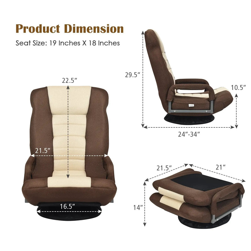 360-Degree Swivel Gaming Floor Chair with Foldable Adjustable Backrest by DirectDeals