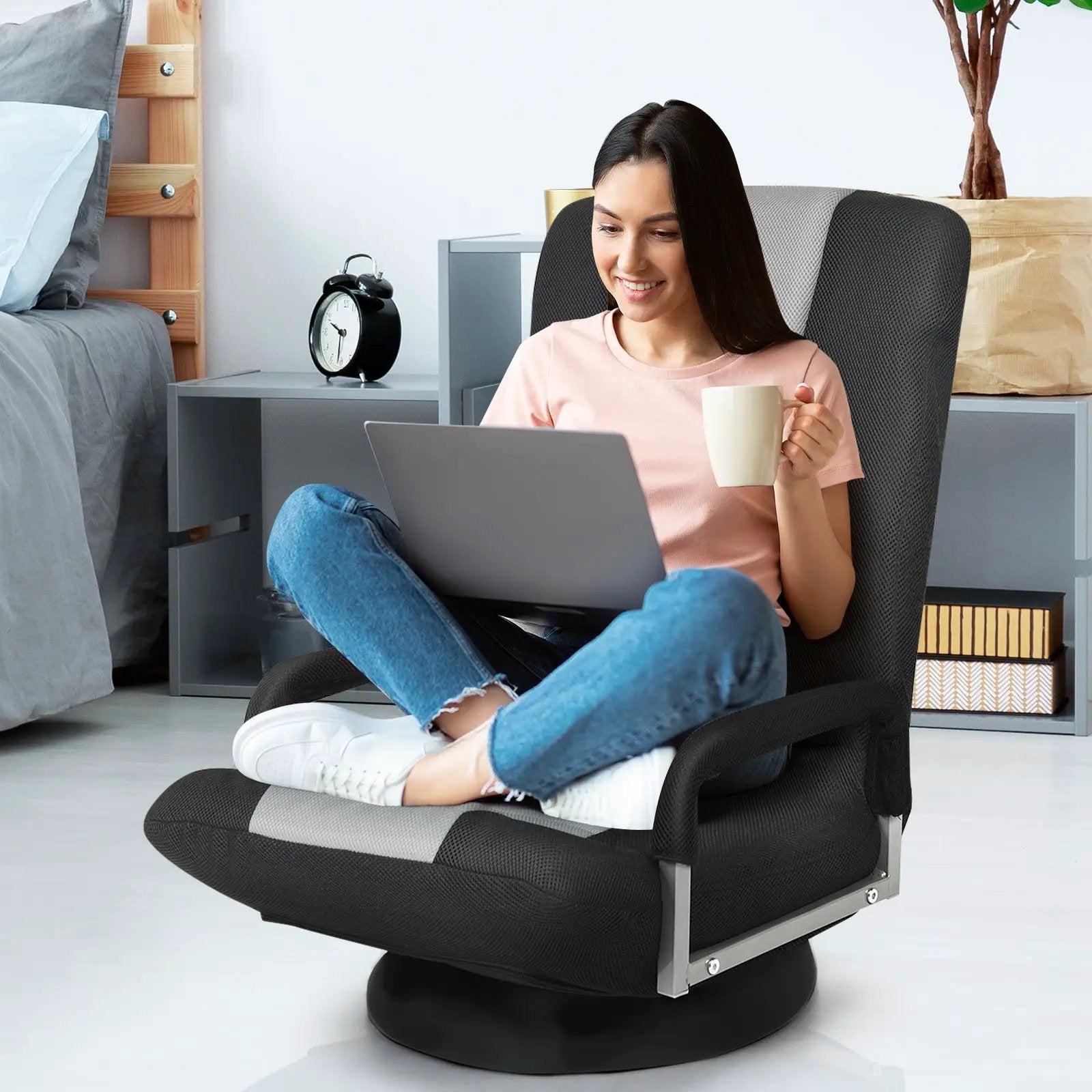 360-Degree Swivel Gaming Floor Chair with Foldable Adjustable Backrest by DirectDeals