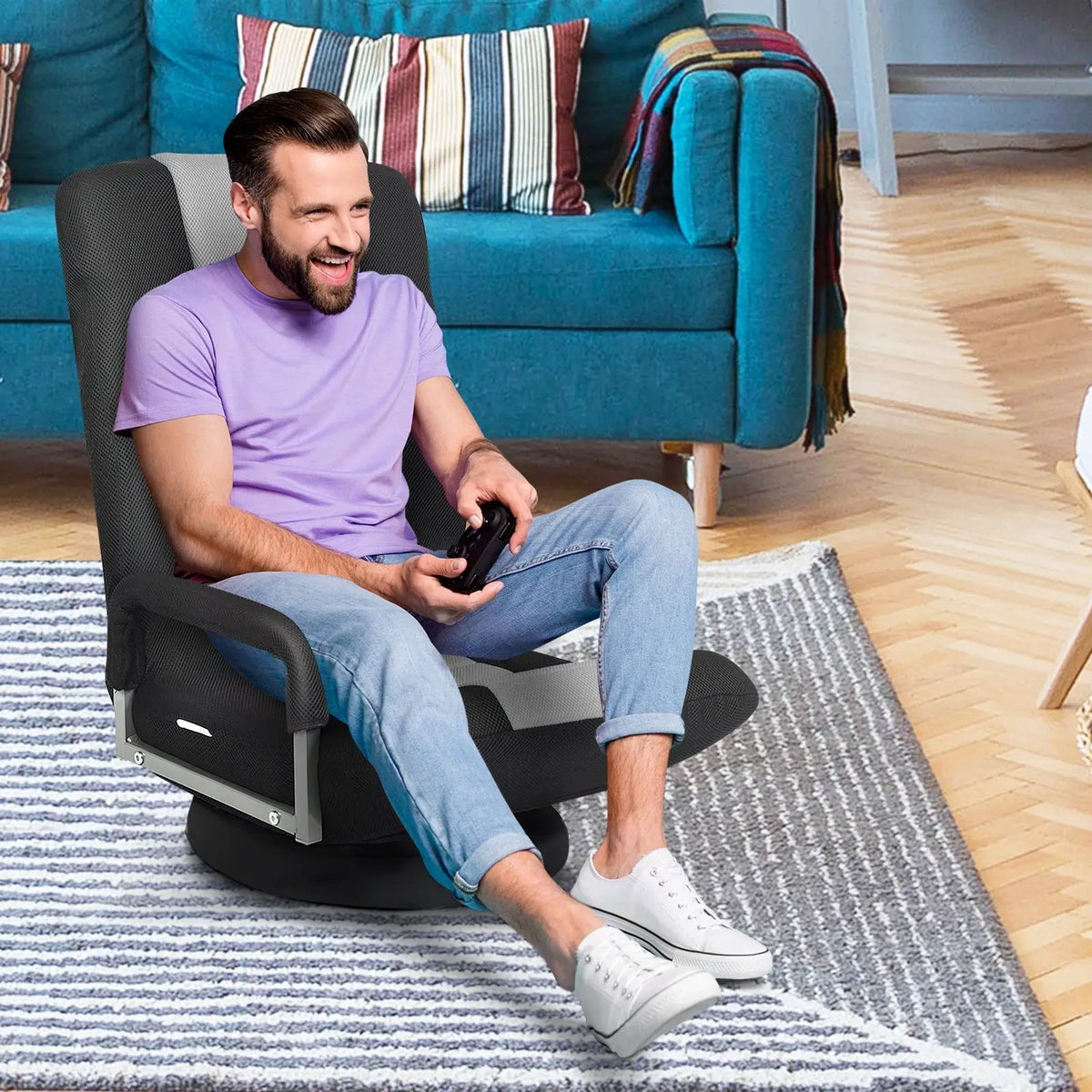 360-Degree Swivel Gaming Floor Chair with Foldable Adjustable Backrest, photo 22 of 32