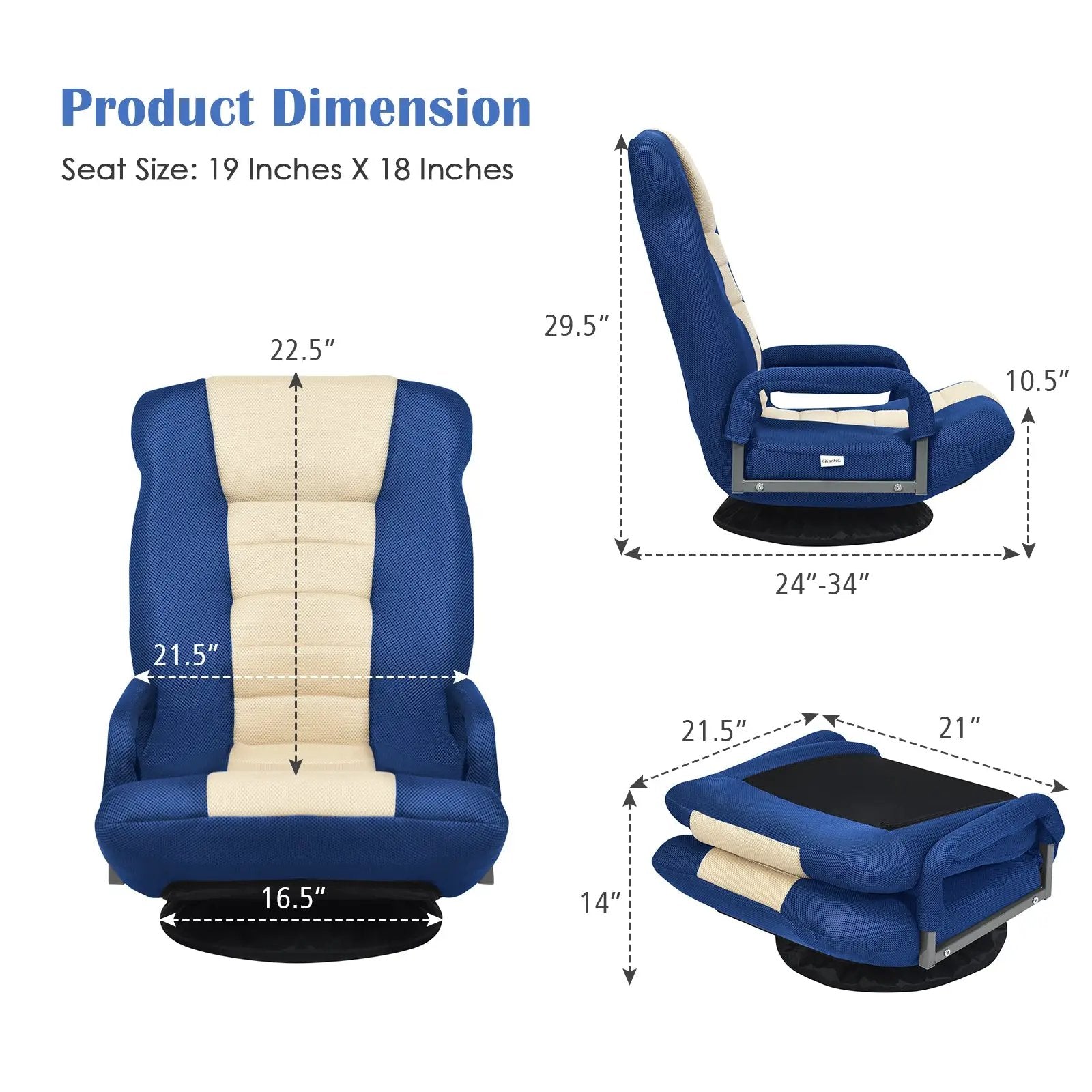 360-Degree Swivel Gaming Floor Chair with Foldable Adjustable Backrest by DirectDeals