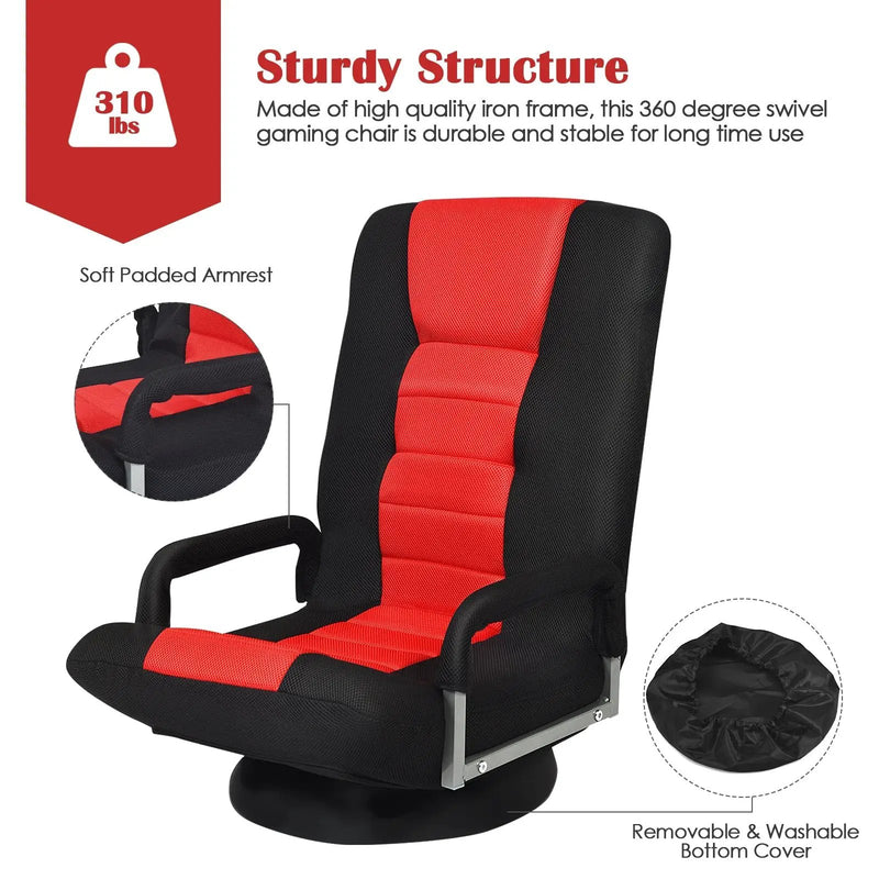 360-Degree Swivel Gaming Floor Chair with Foldable Adjustable Backrest by DirectDeals