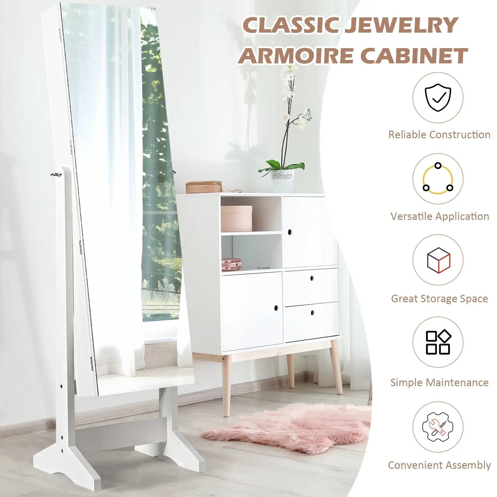 Standing Jewelry Armoire Cabinet with Full Length Mirror by DirectDeals