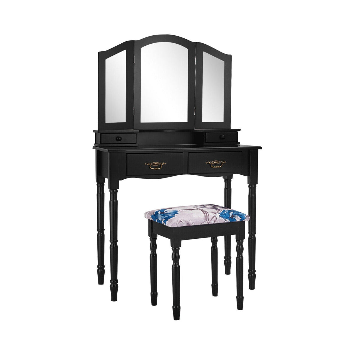 Simple Vanity Set with Tri-Folding Mirror Drawers and Storage Shelf, photo 3 of 9
