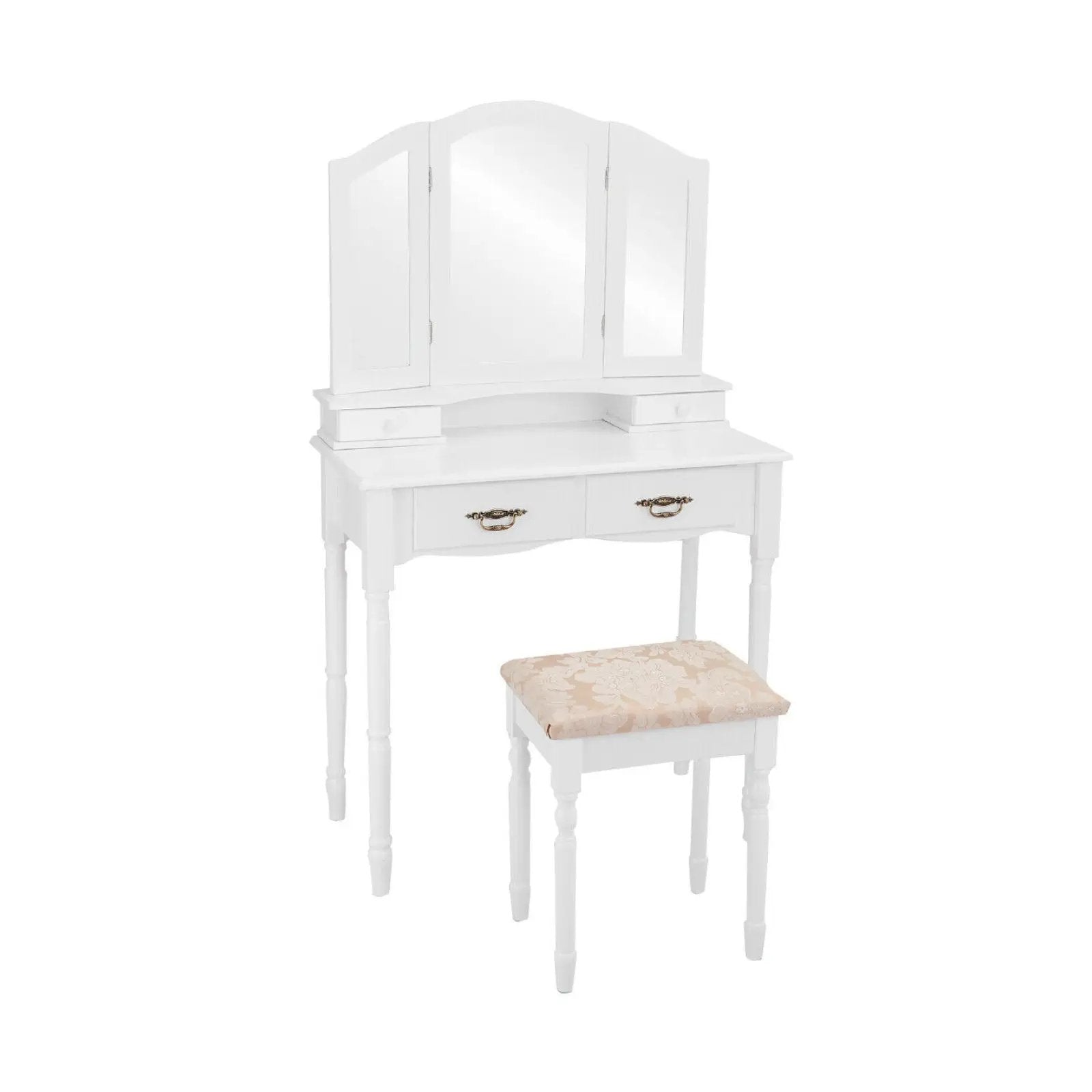 Simple Vanity Set with Tri-Folding Mirror Drawers and Storage Shelf by DirectDeals