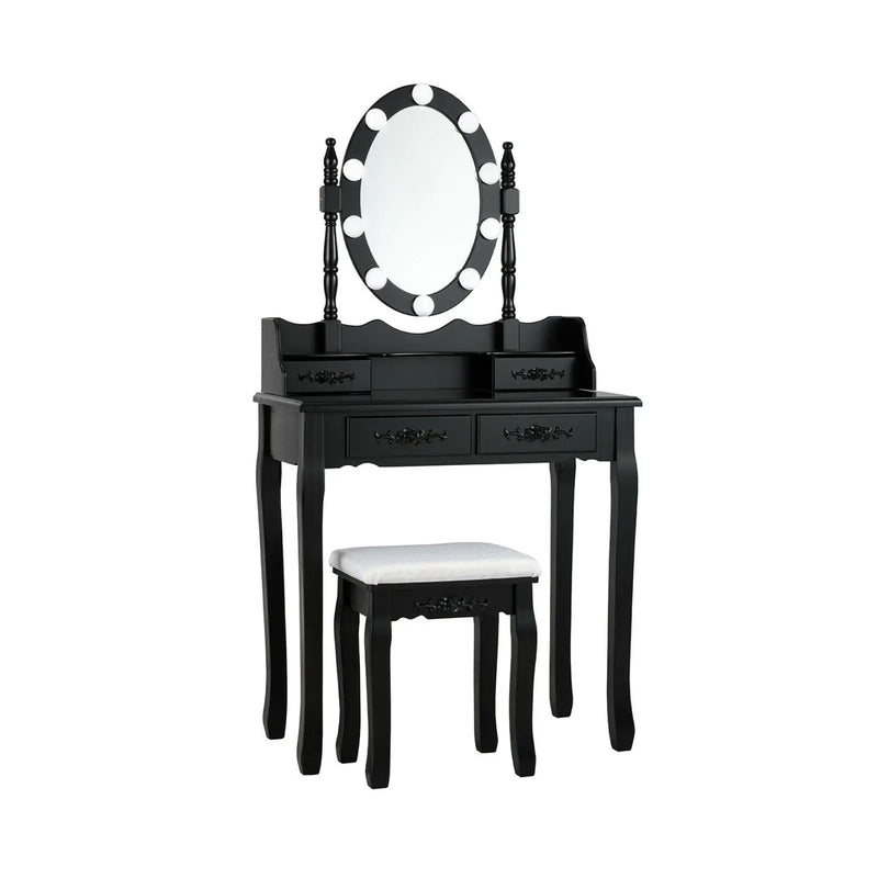 Makeup Dressing Table with Touch Switch Lighted Mirror and Cushioned Stool by DirectDeals