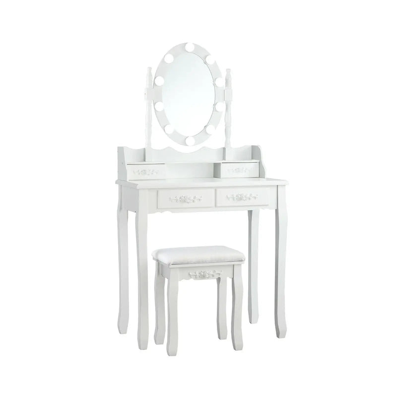Makeup Dressing Table with Touch Switch Lighted Mirror and Cushioned Stool by DirectDeals