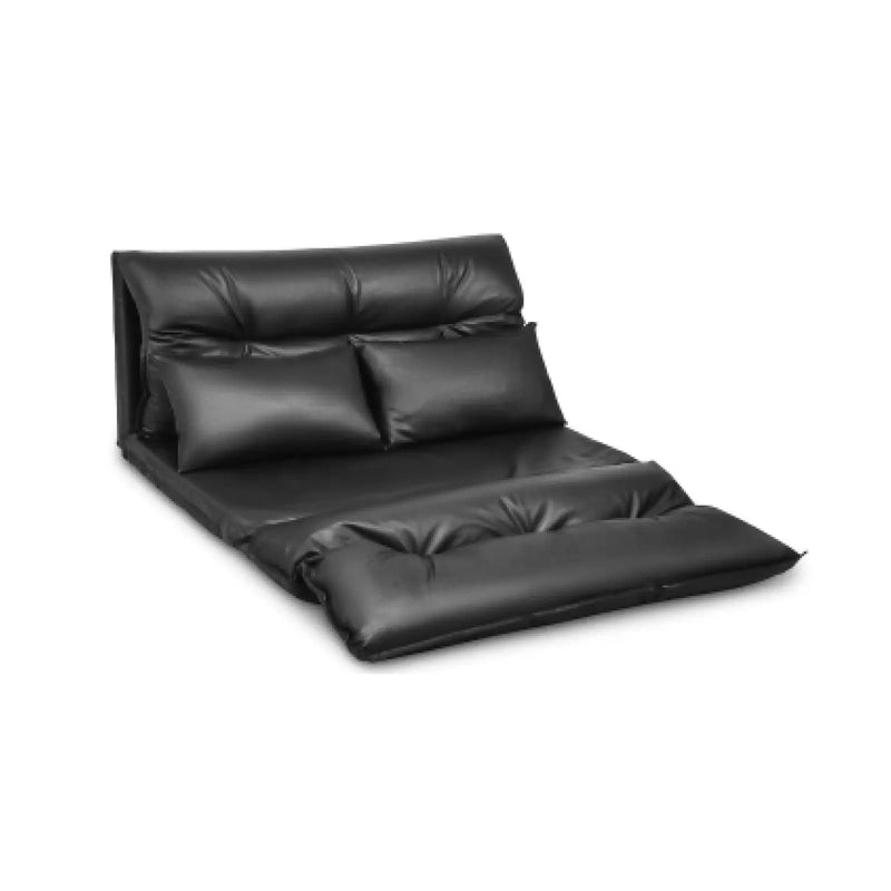 Foldable PU Leather Leisure Floor Sofa Bed with 2 Pillows-Black by DirectDeals