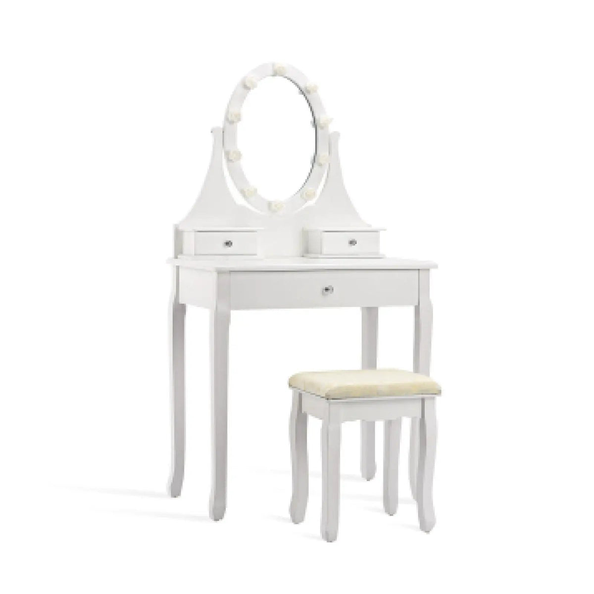 3 Drawers Lighted Mirror Vanity Dressing Table Stool Set, photo 9 of 9