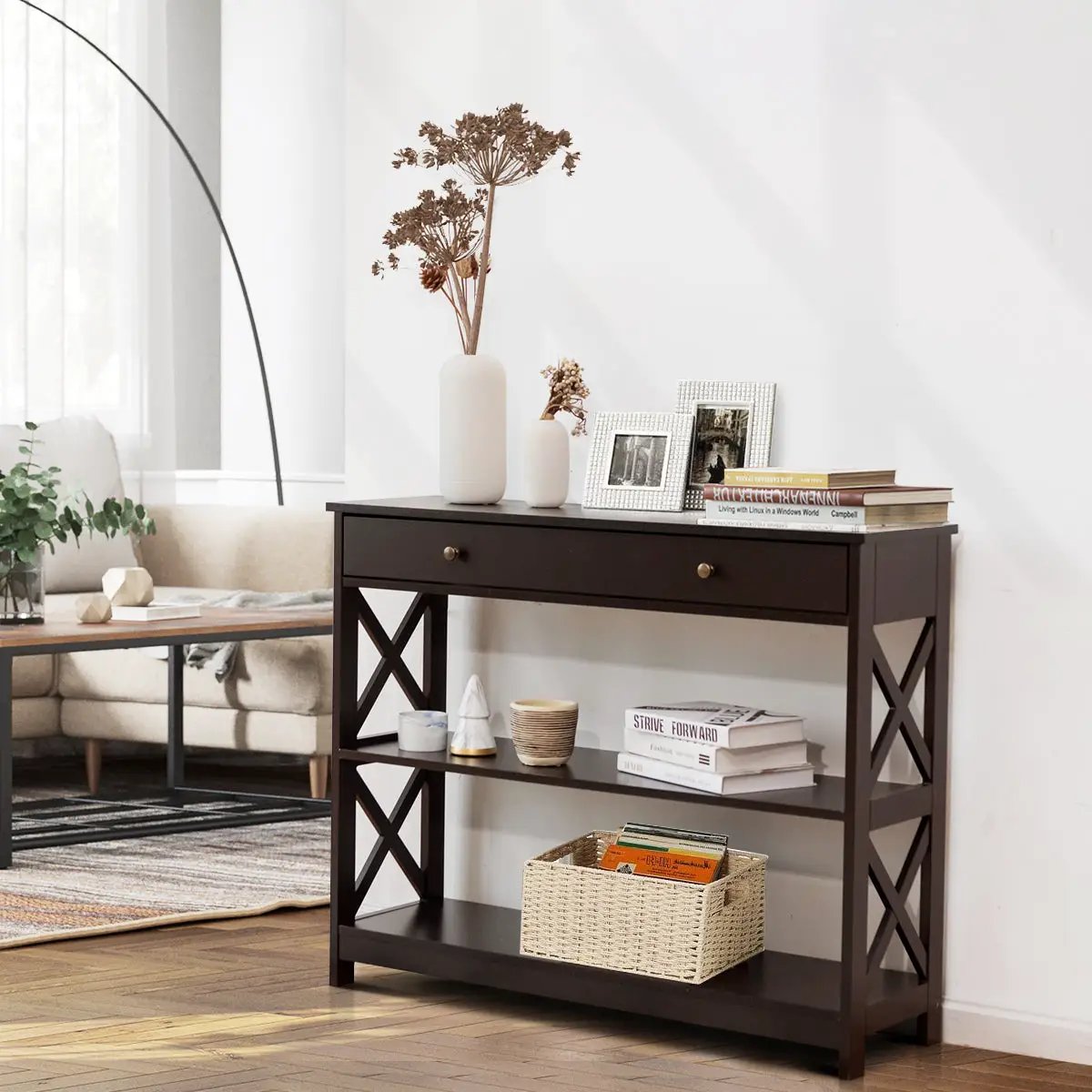 Console Table 3-Tier with Drawer and Storage Shelves, photo 7 of 48