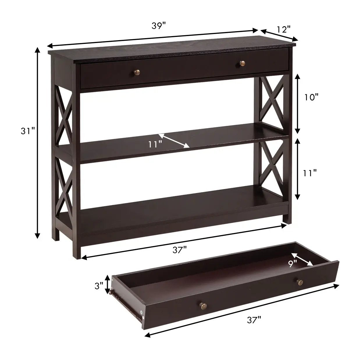 Console Table 3-Tier with Drawer and Storage Shelves, photo 28 of 48