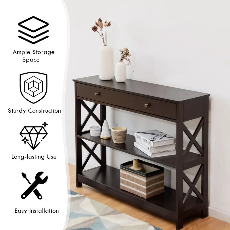 Console Table 3-Tier with Drawer and Storage Shelves by DirectDeals