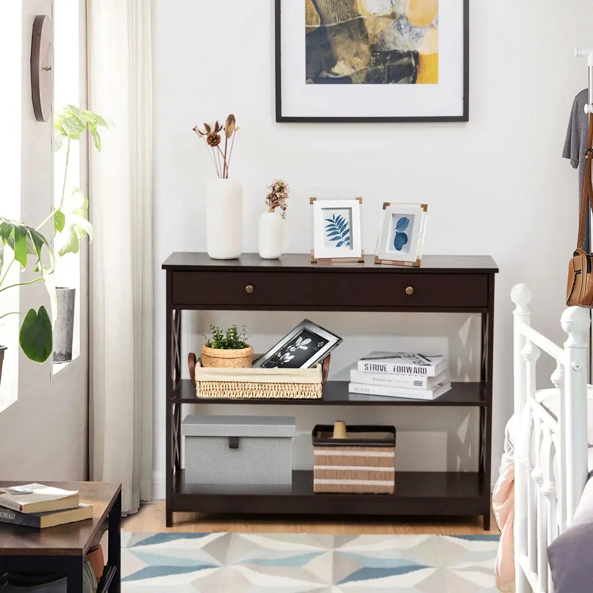 Console Table 3-Tier with Drawer and Storage Shelves, photo 6 of 48