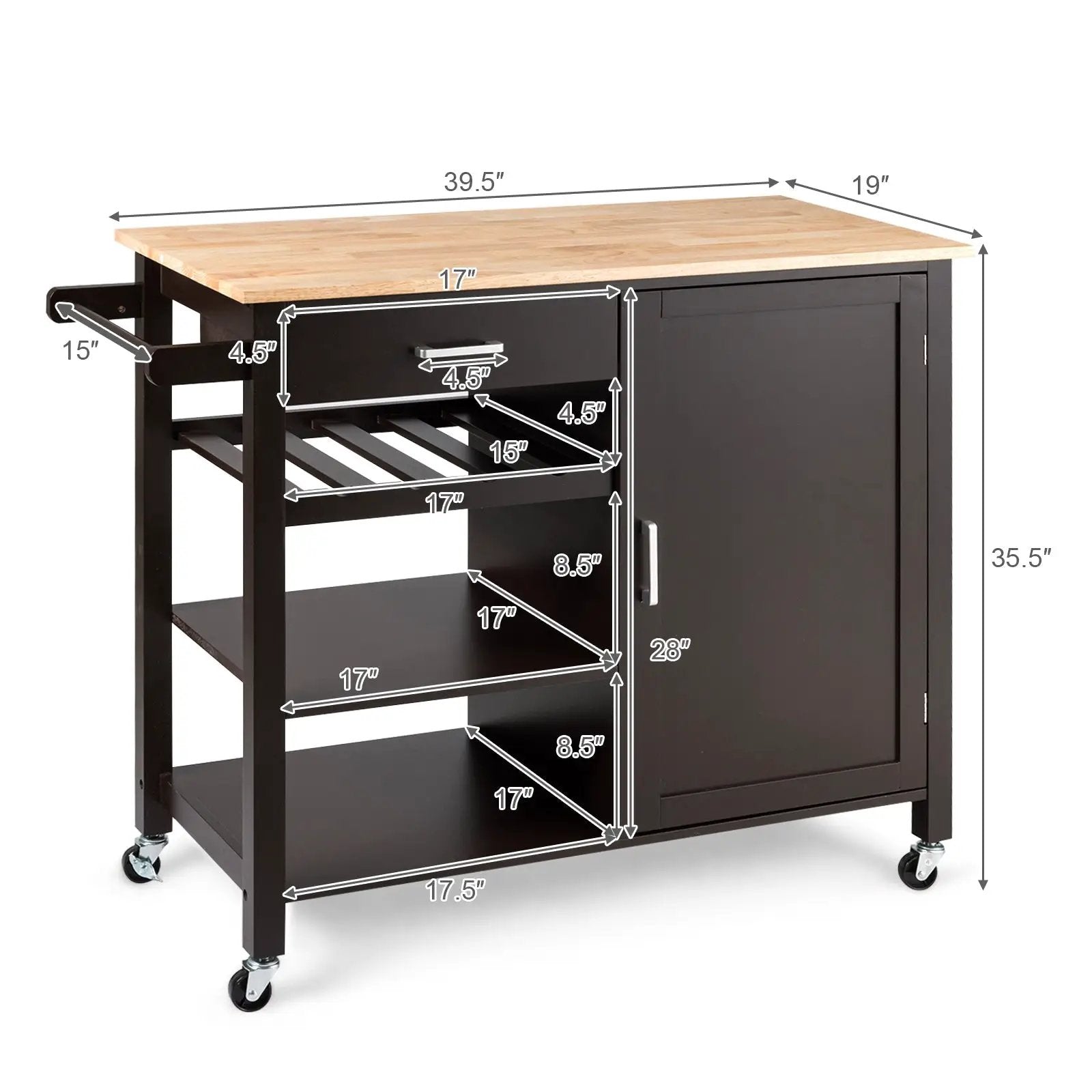 Kitchen Island Cart Rolling Serving Cart Wood Trolley by DirectDeals