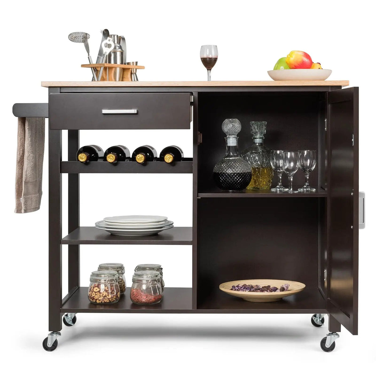 Kitchen Island Cart Rolling Serving Cart Wood Trolley, photo 14 of 16