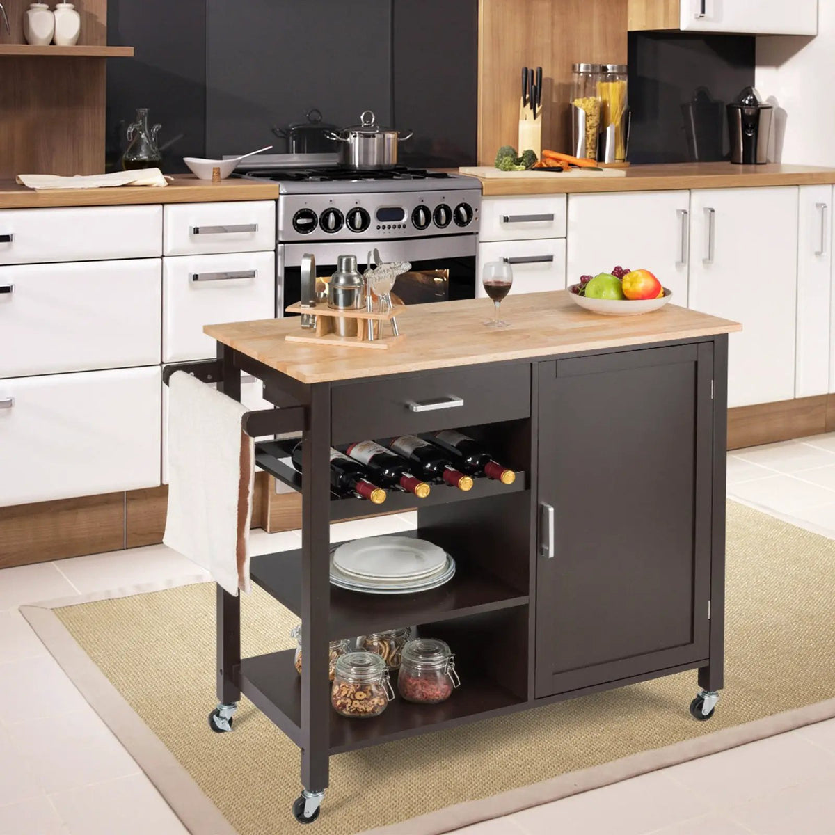 Kitchen Island Cart Rolling Serving Cart Wood Trolley, photo 4 of 16