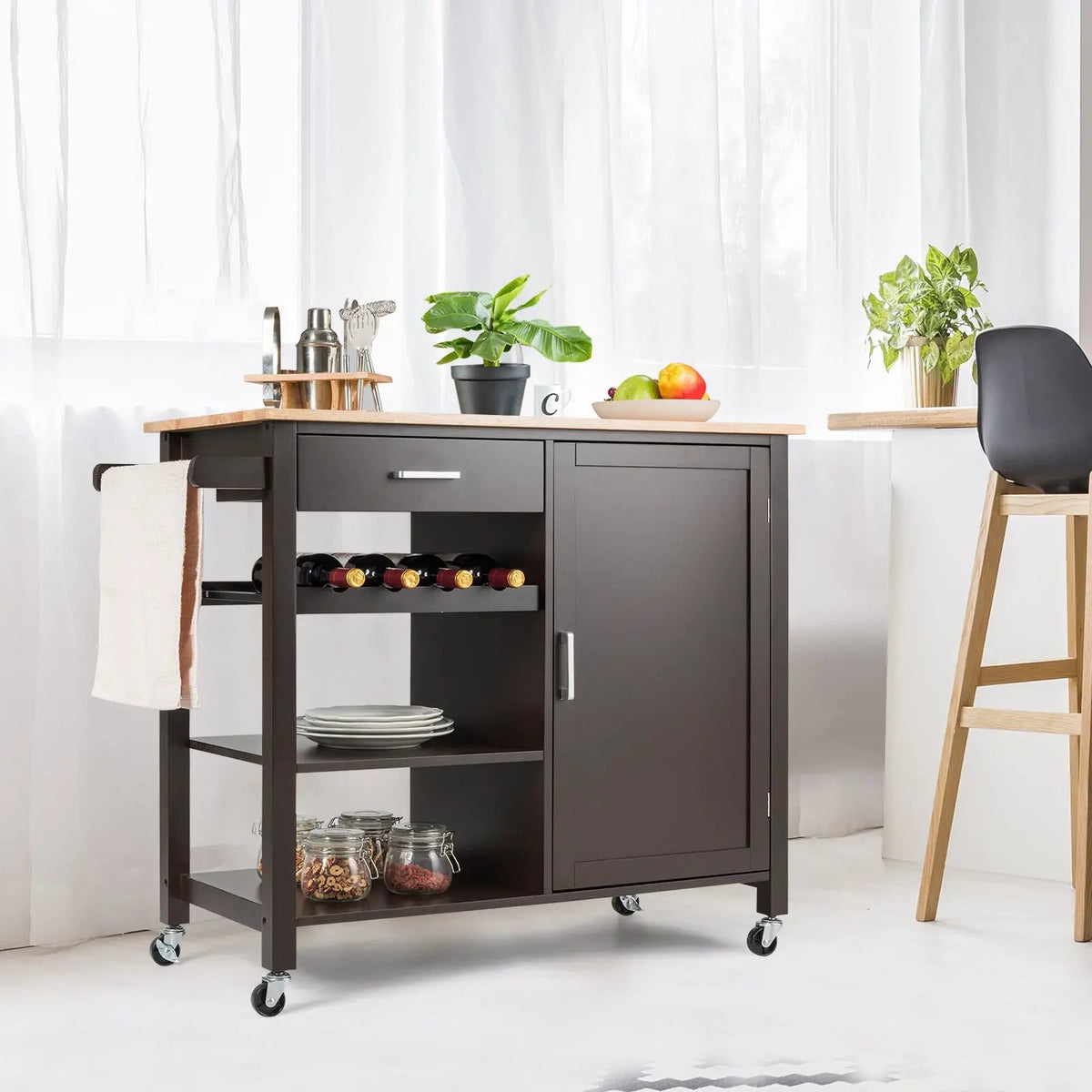 Kitchen Island Cart Rolling Serving Cart Wood Trolley, photo 12 of 16