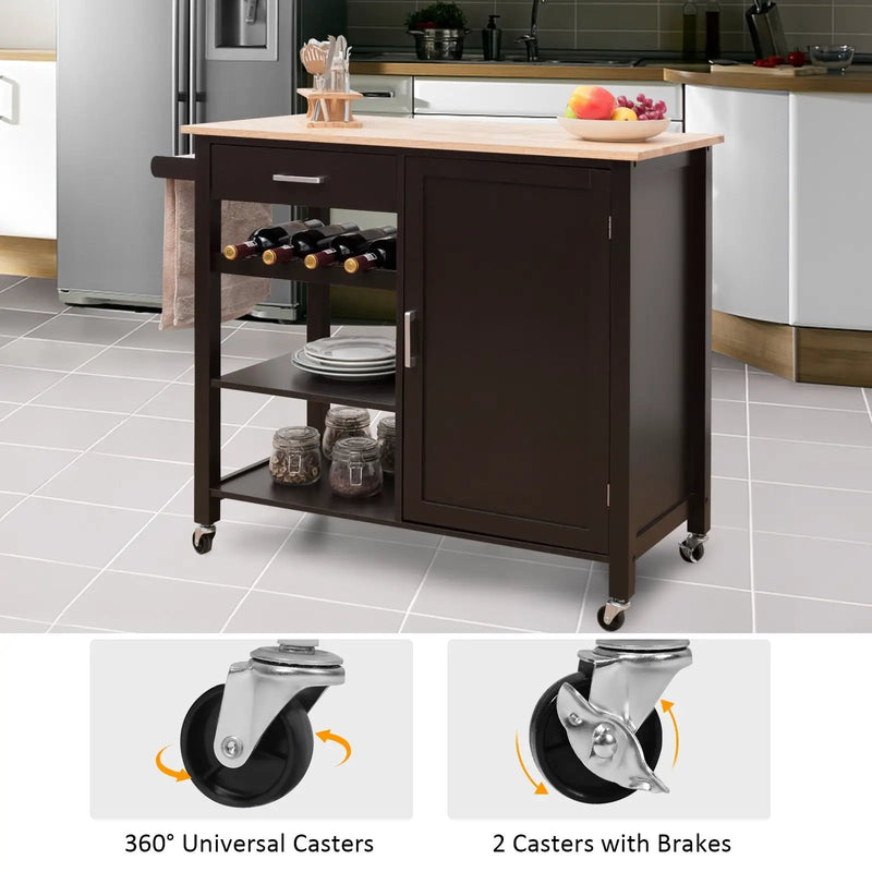 Kitchen Island Cart Rolling Serving Cart Wood Trolley by DirectDeals