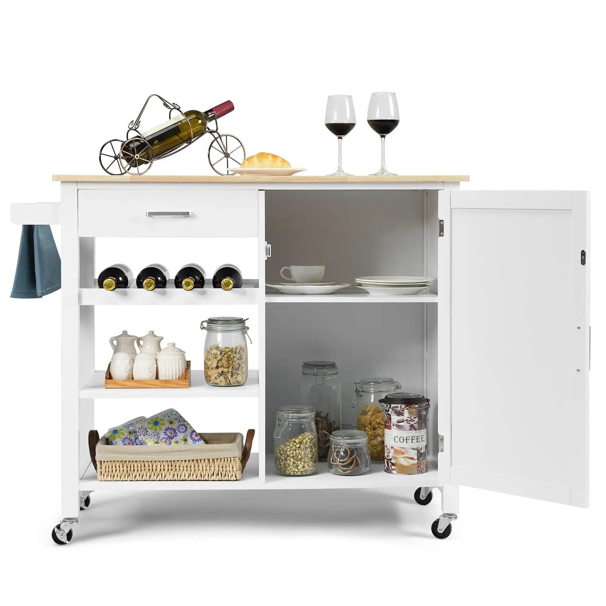Kitchen Island Cart Rolling Serving Cart Wood Trolley, photo 7 of 16