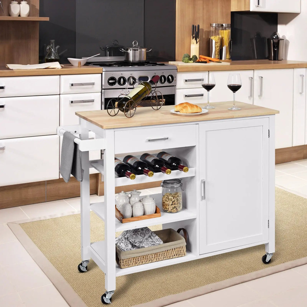 Kitchen Island Cart Rolling Serving Cart Wood Trolley