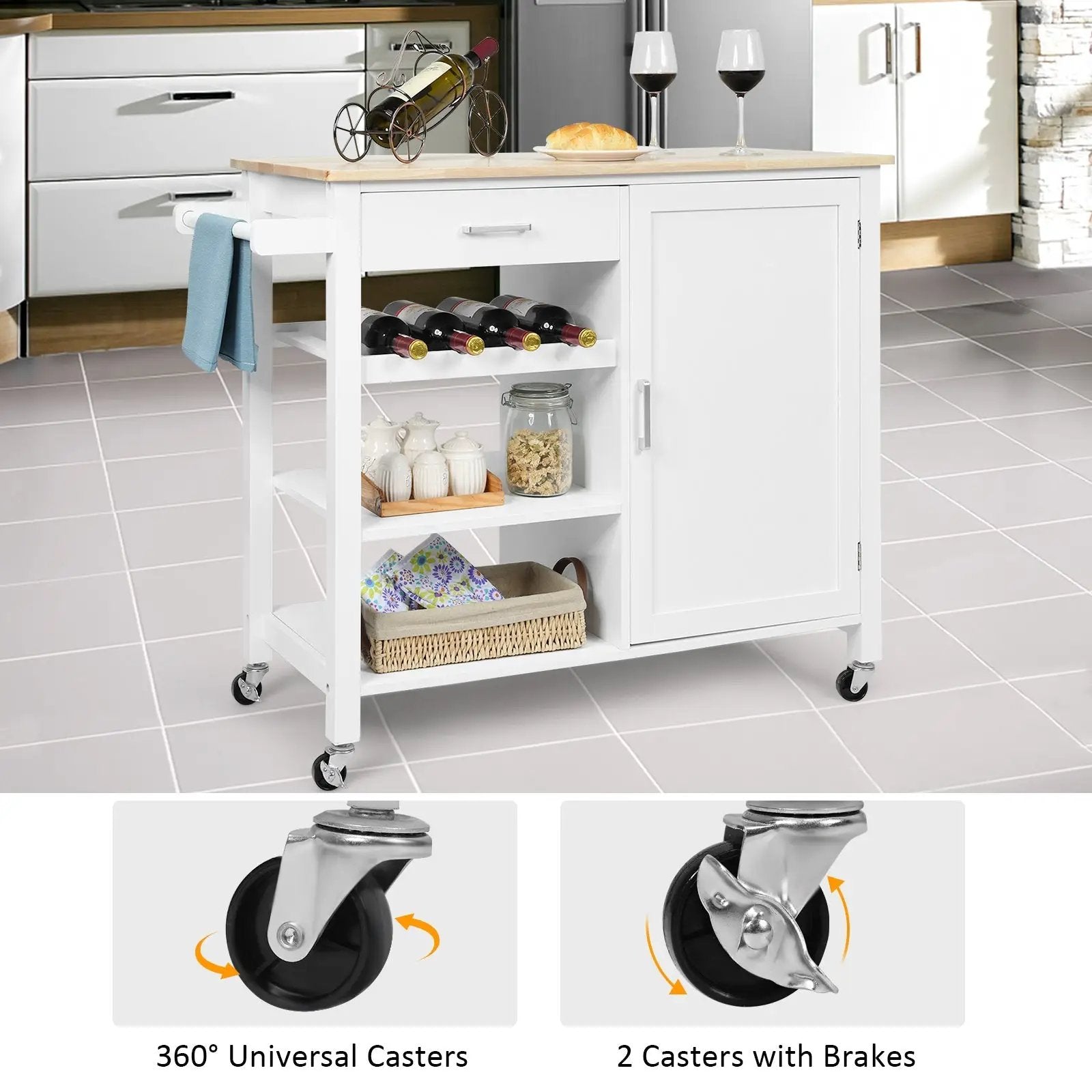Kitchen Island Cart Rolling Serving Cart Wood Trolley by DirectDeals