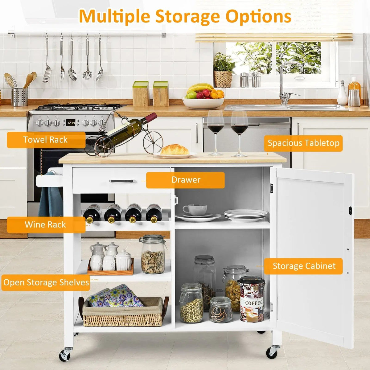 Kitchen Island Cart Rolling Serving Cart Wood Trolley, photo 11 of 16