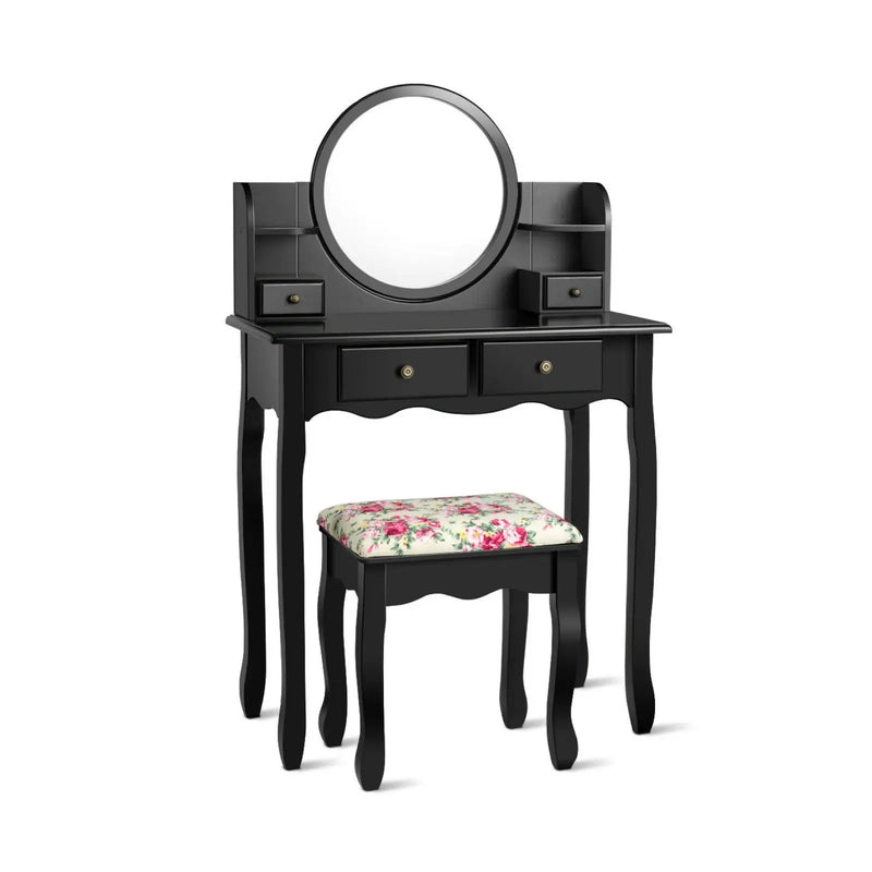 Makeup Vanity Table Set Girls Dressing Table with Drawers Oval Mirror by DirectDeals