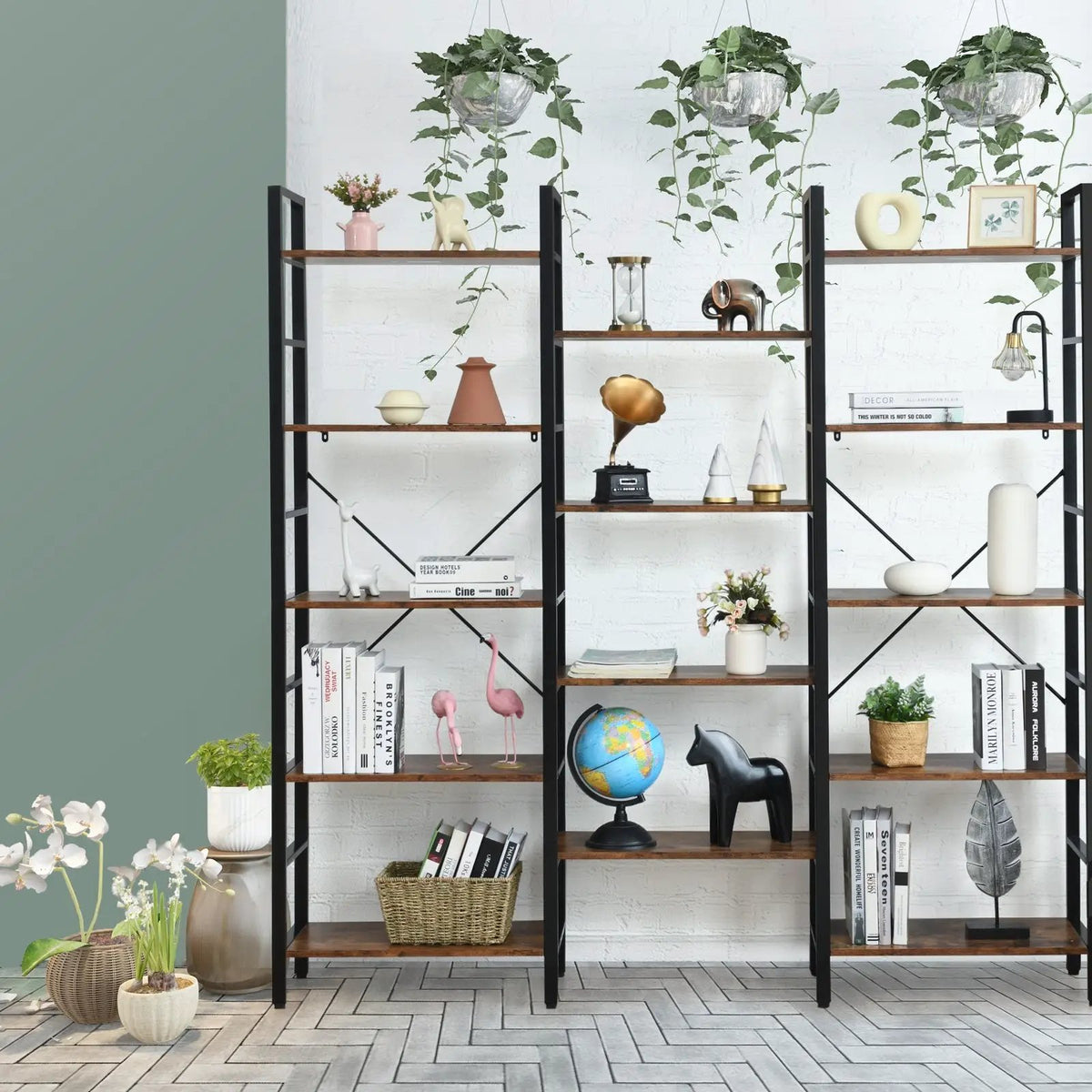 Vintage Triple Wide 5-Tier Bookcase Large Bookshelf Display Storage Shelf, photo 11 of 16